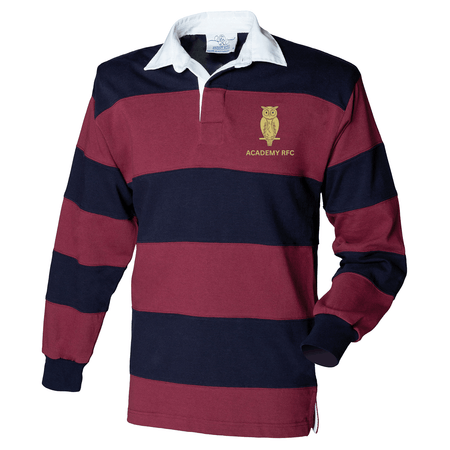 Academy Rugby Football Club Sewn stripe long sleeve rugby shirt - Burgundy/Navy -Stash Shop- Stash Shop