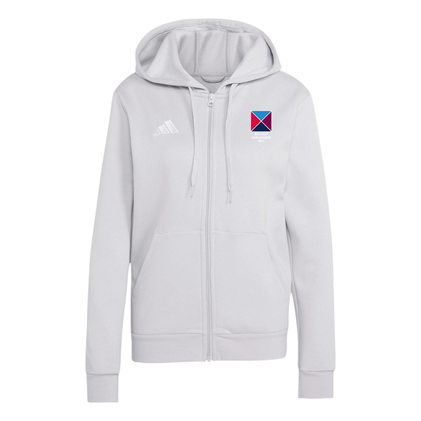 Belfast Harlequins Rugby Club - Womens Core Full-Zip Cotton Hoodie - Grey -adidas- Stash Shop