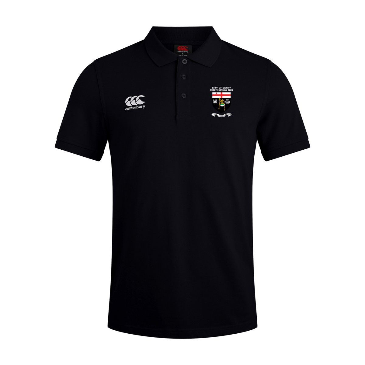 City Of Derry Rugby Club - Cotton Waimak Poloshirt - Black - Canterbury - Stash Shop