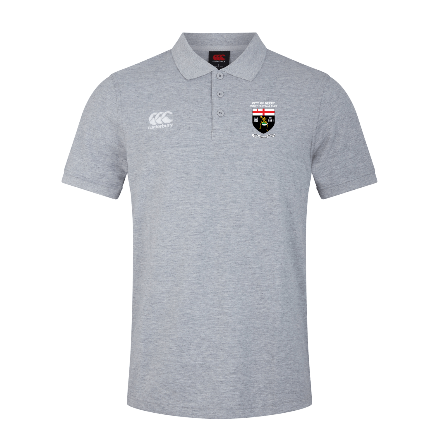City Of Derry Rugby Club - Cotton Waimak Poloshirt - Grey - Canterbury - Stash Shop