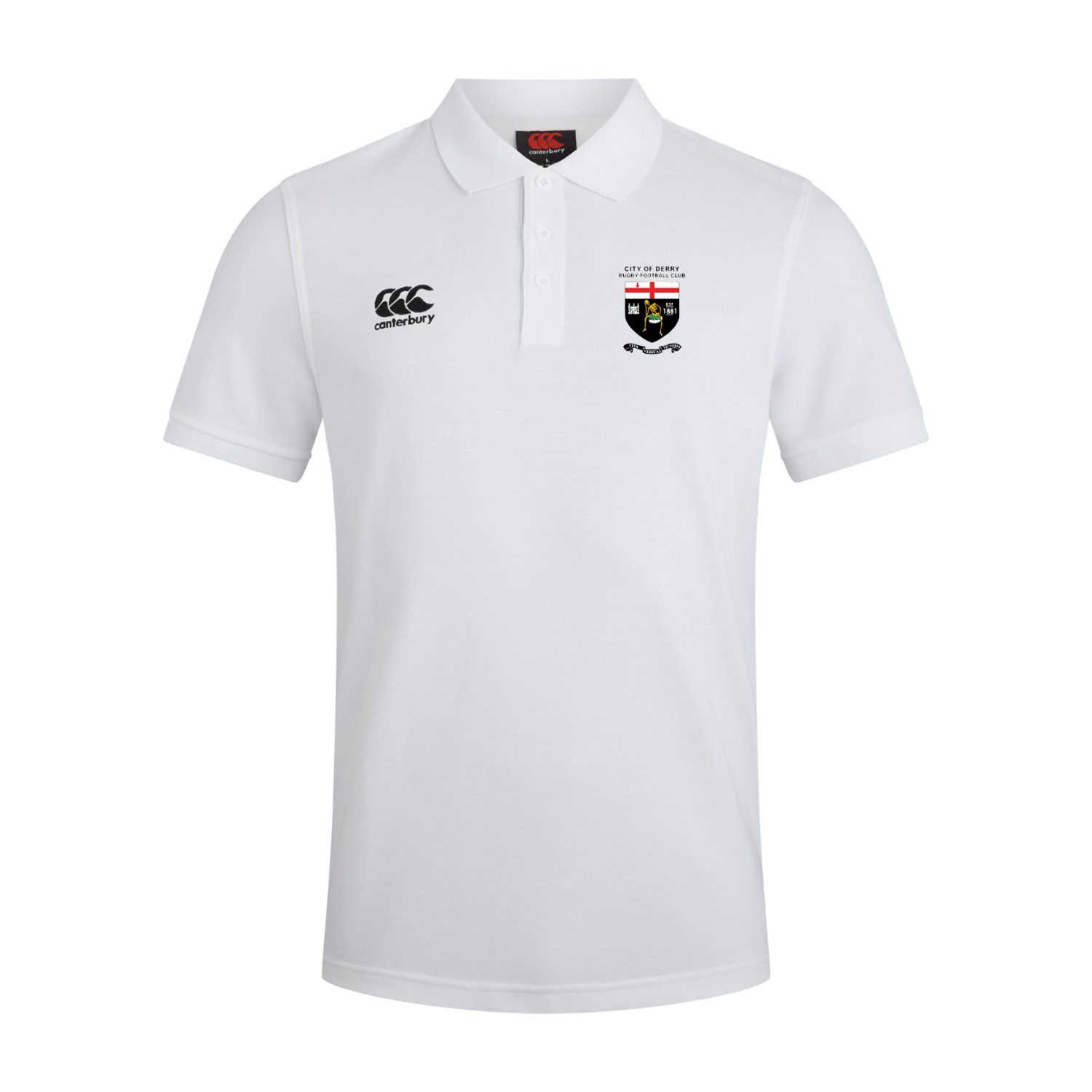 City Of Derry Rugby Club - Cotton Waimak Poloshirt - White - Canterbury - Stash Shop