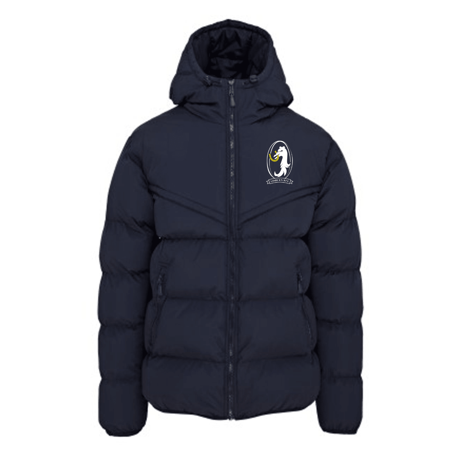 Lisburn Rugby Club - Chevron Puffer Jacket - Navy -Stash Shop- Stash Shop